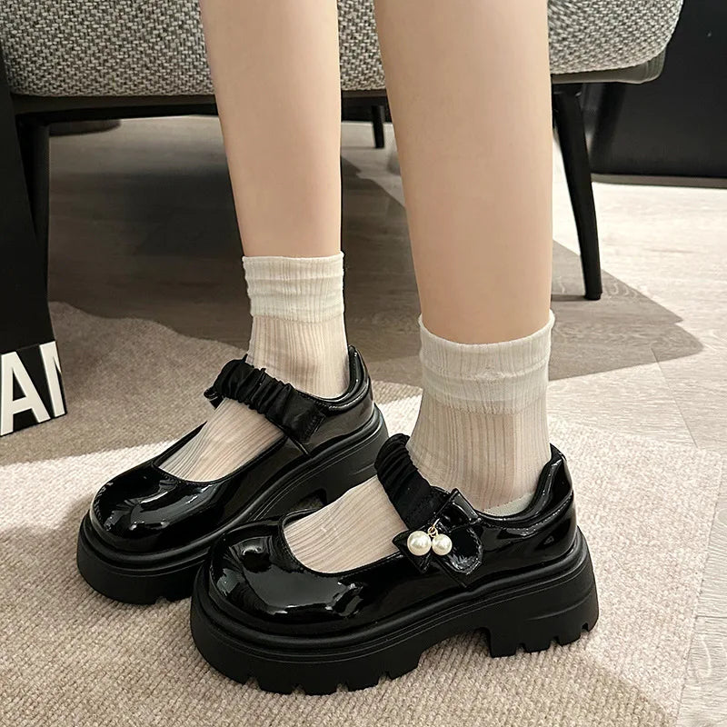 Xajzpa Shoes Shallow Mouth Oxfords Women's All-Match Round Toe Female Footwear Casual Sneaker Clogs Platform Bow-Knot New Comfortable R