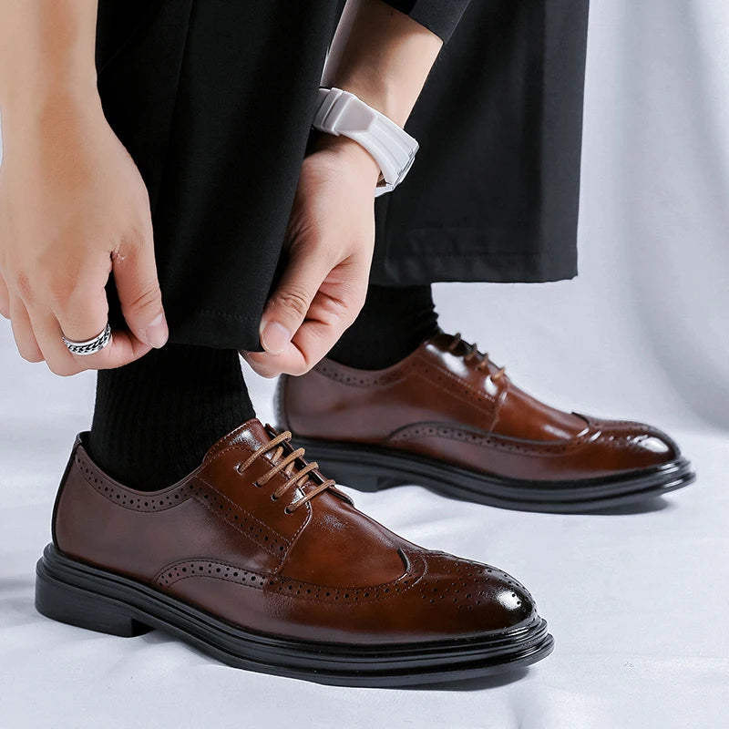Xajzpa Genuine Leather Men's Dress Shoes Lace-Up Men Big Size 38-46 Casual Shoes Handmade Classic Men Footwear for Wedding Male Oxfords