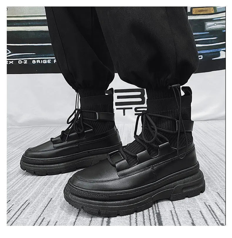 Xajzpa Autumn Winter Socks Boots New Men Ankle Boots Platform Black Shoes for Men Fur Chunky Punk Motorcycle Booties Gothic Shoes
