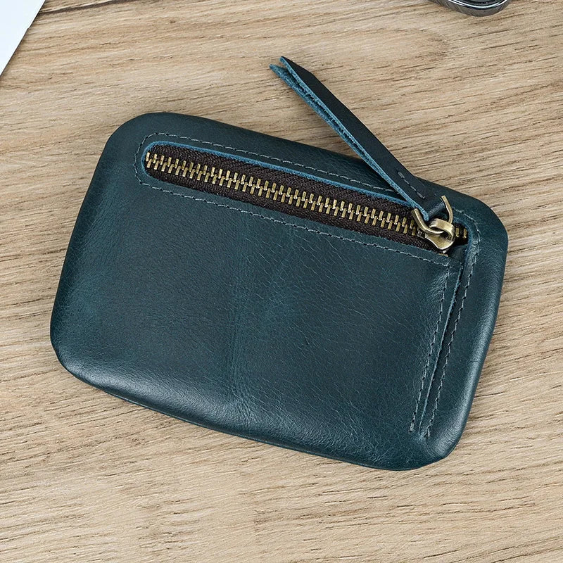 Xajzpa Men Women Genuine Leather Zipper Coin Wallet Cow Leather Mini Short Purse Card Holder Change Purse For Male Female Coins Wallets