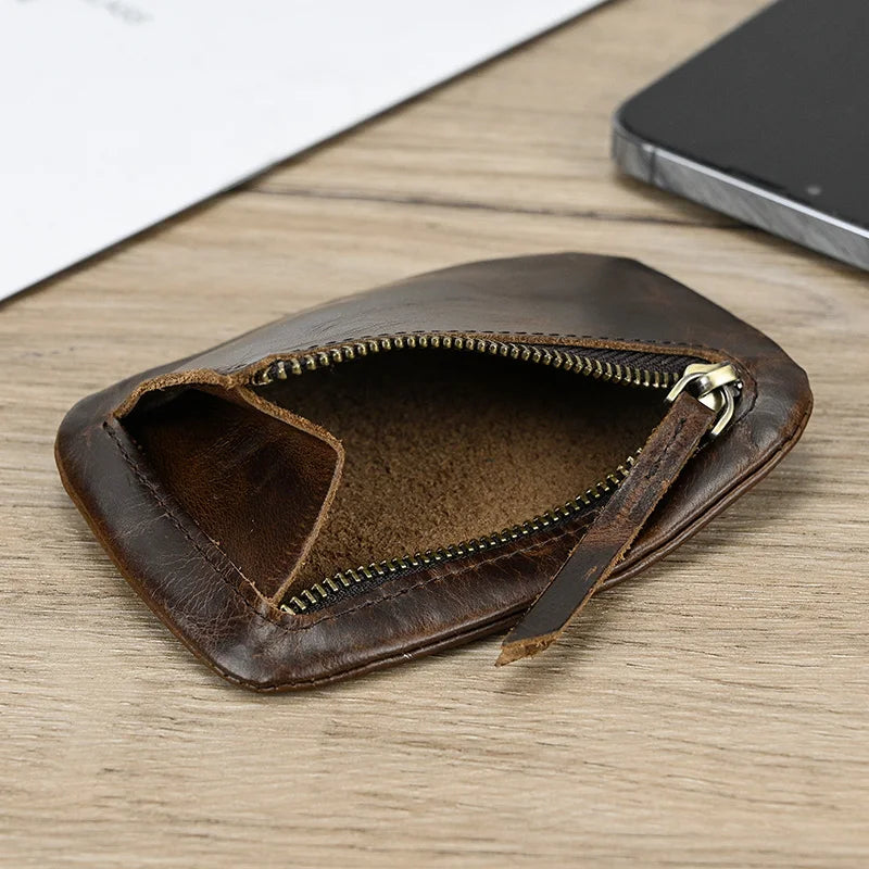 Xajzpa Men Women Genuine Leather Zipper Coin Wallet Cow Leather Mini Short Purse Card Holder Change Purse For Male Female Coins Wallets