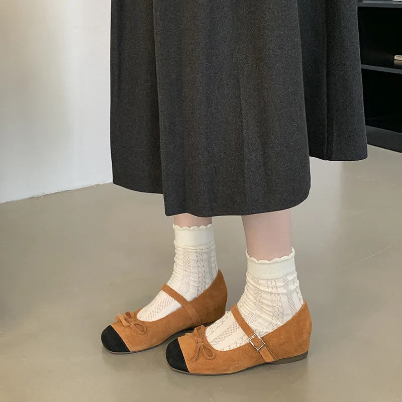 Xajzpa  Women's Shoes Platform Square Toe Casual Female Sneakers Genuine Leather Bow-Knot Flats Clogs Cross Moccasins New