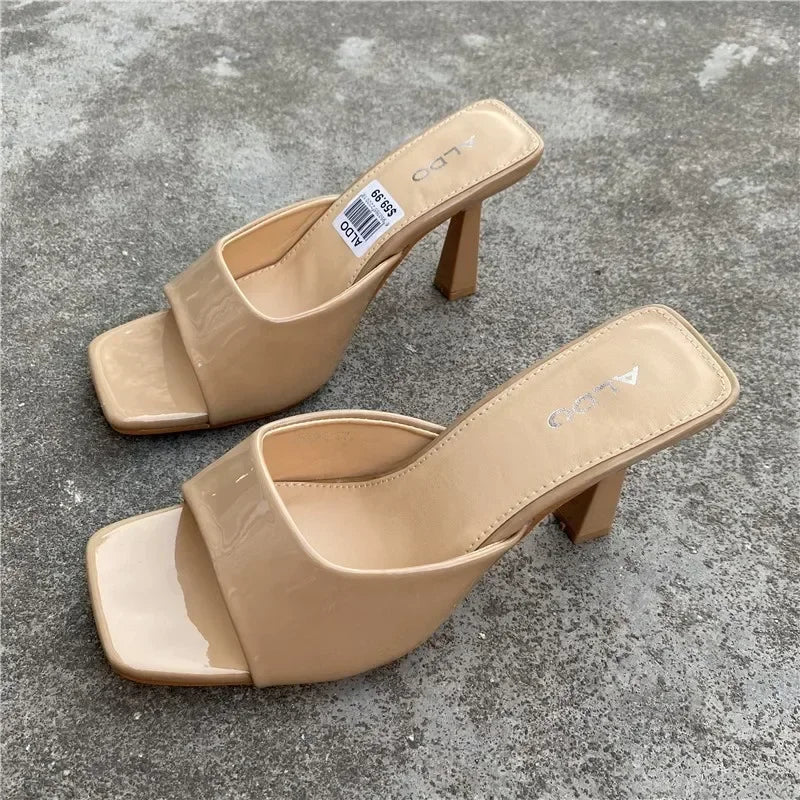 Xajzpa New Women Shoes European and American Fashion Square Head Thin High Heel Sexy Slippers Women Zapatos De Mujer