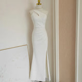 Xajzpa Fashion Dress Women's Single Shoulder Forked Fish Tail White Elegant Dresses 2025 Summer New Tide