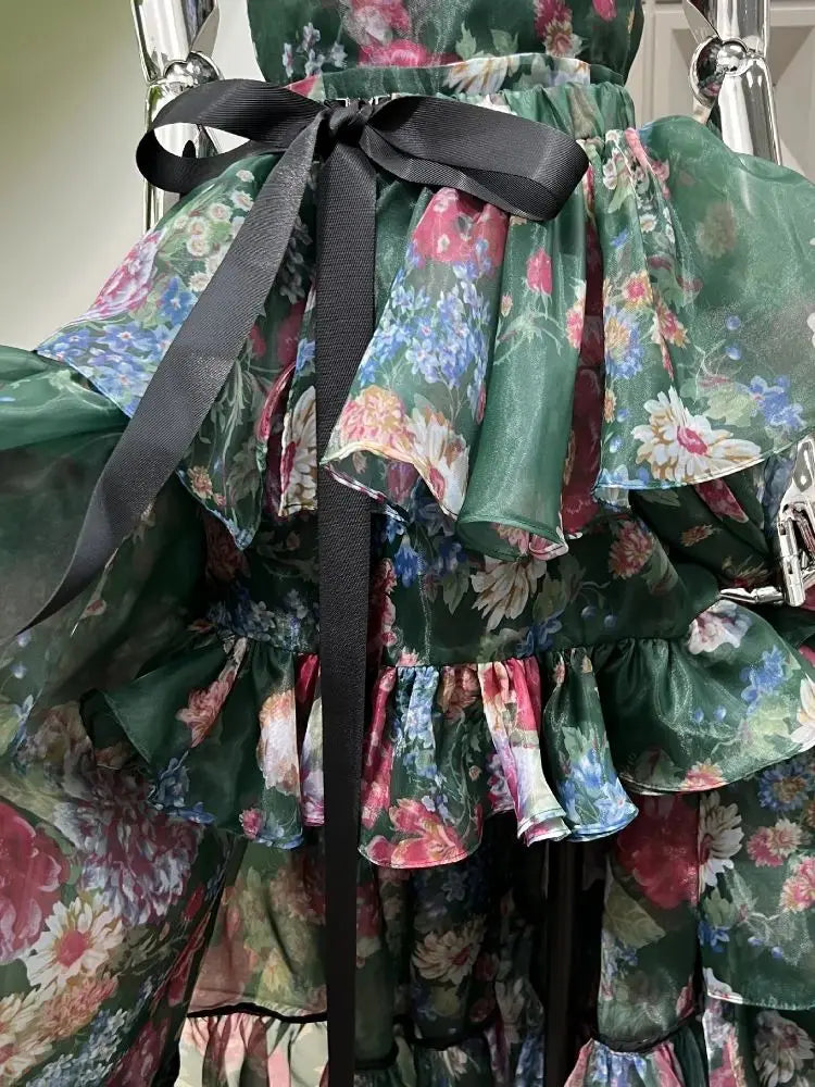 Xajzpa Summer New Hot Holiday Flower Women's Outfit Nightclub Thin Ruffle Evening Party Celebrity Design Tank Top Two Piece Set Dress