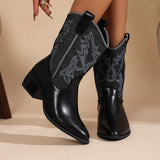 Xajzpa New Style Fashion Women's Western Cowboy Boots Slip On Thick Heel Knight Long Booties Retro Style Autumn Winter Female Shoes
