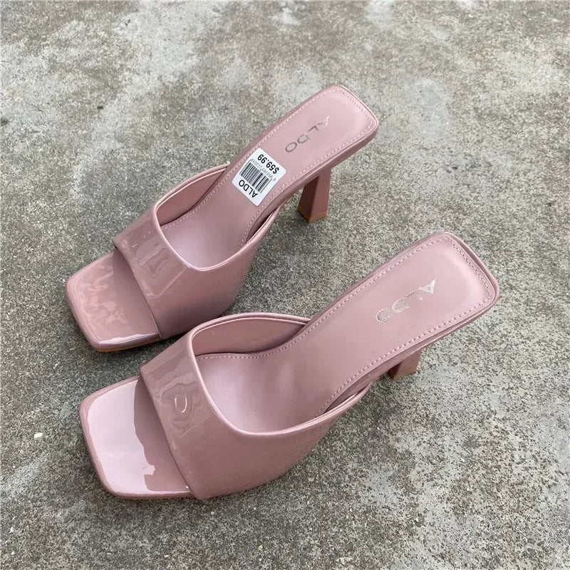 Xajzpa New Women Shoes European and American Fashion Square Head Thin High Heel Sexy Slippers Women Zapatos De Mujer