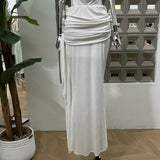 Xajzpa Fashion Solid Color Folds Dress Women's Halterneck Sleeveless Backless Casual Dresses 2025 Summer New Tide