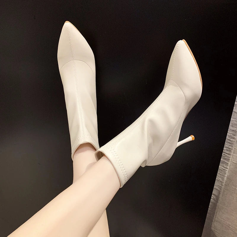 Xajzpa New Style Luxury Women's Fashion Ankle Boots Pointed Toe Stretch Boots Autumn Stiletto Socks Boots High Heels Ladies Shoes
