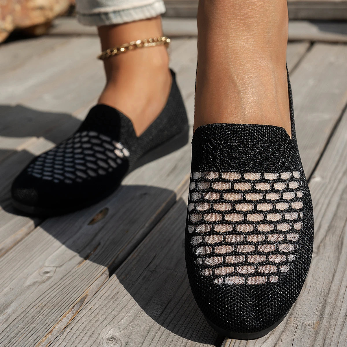 Xajzpa Round-toe Four-Season Walking Shoes, Flat Slip-On Casual Shoes with Mesh Design, Comfortable Women's Shoes for Lazy Wear
