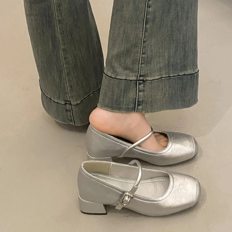 Xajzpa Retro Women Shoes Mary Jane Chunky Sandals Casual Heels Footwear Round Toe 2025 Shallow Mouth Branded Pumps Lolita Block Comfort