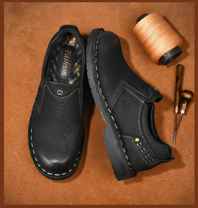 Xajzpa Men Genuine Leather Vintage Loafers Casual Shoes Mens Breathable Driving Flats Fashion Sewing Men Leisure Shoes Sneakers