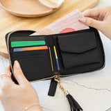 Xajzpa Fashionable Tassel Decoration Women's Wallet Mini Solid Color Square Card Holder Minimalist PU Leather Zipper Coin Wallet