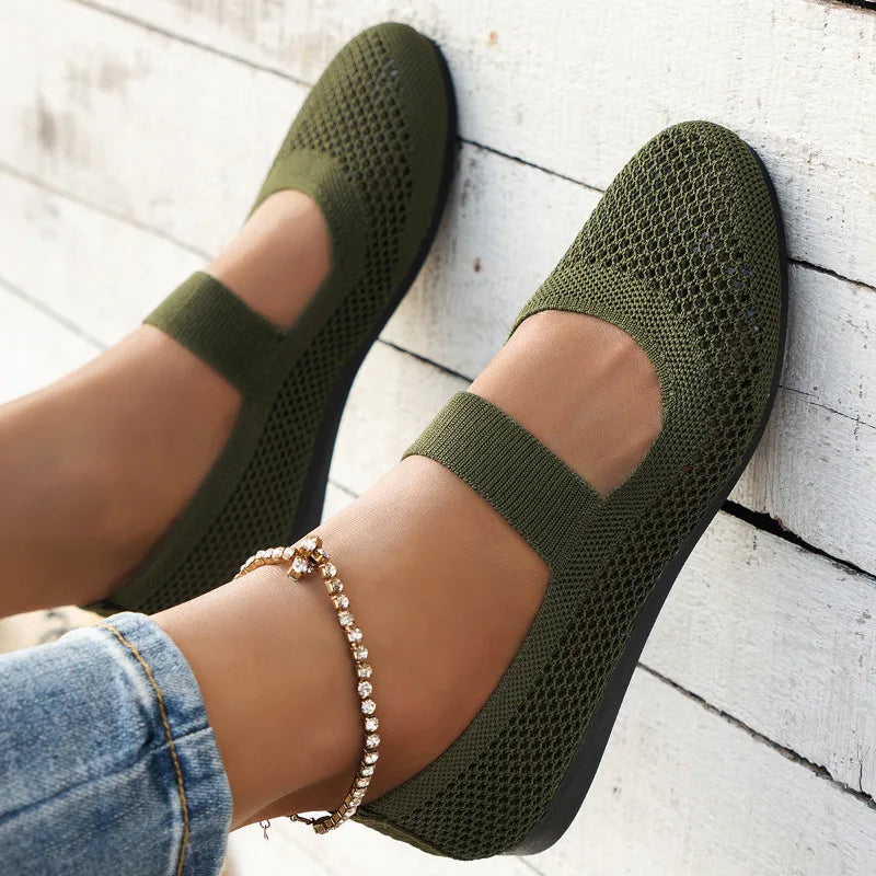 Xajzpa Women Flats Shoes Slip on Foldable Loafers for Women Square Toe Single Shoes Hollow Out Fashion Mom Casual Shoes for Ladies