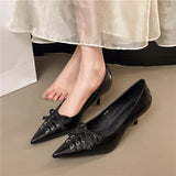 Xajzpa New Style Women's Fashion Female Shoes Slip on Women's High Heel Classics Dress Pumps Women Pointed Toe Thin Heels Bow Tie Shoes