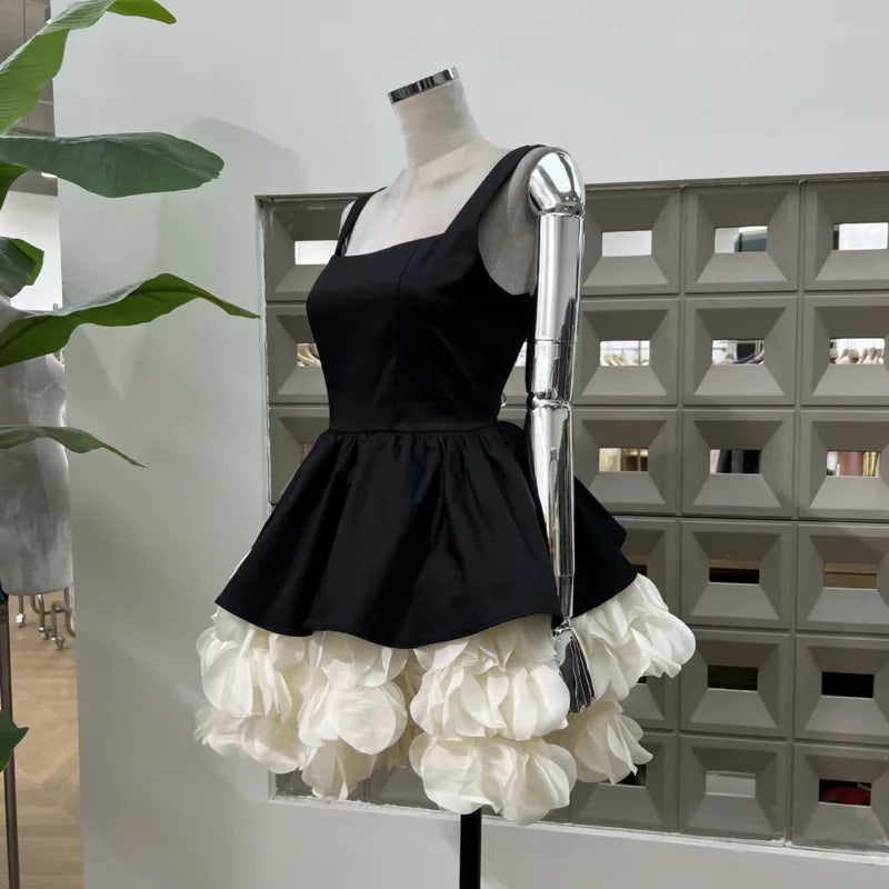 Xajzpa Fashion Patchwork Dress Women's Square Collar Sleeveless Casual A Line Dresses 2025 Summer New Tide