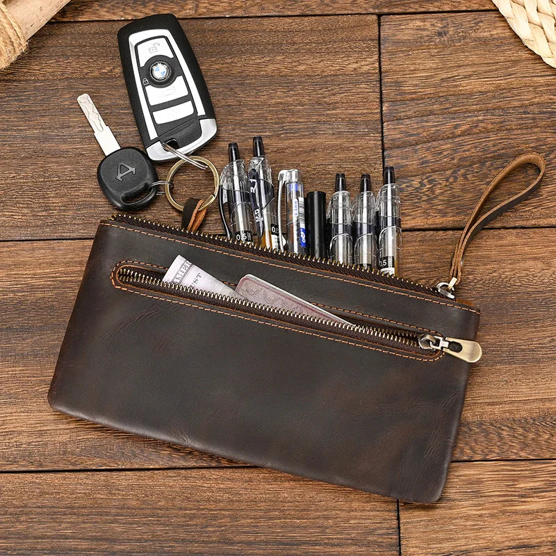 Xajzpa Men Women's Leather Purse Cellphone Pouch Iphone Bag Single Zipper Long Purse Slim Wallet for Coins Man Woman for Card Cash