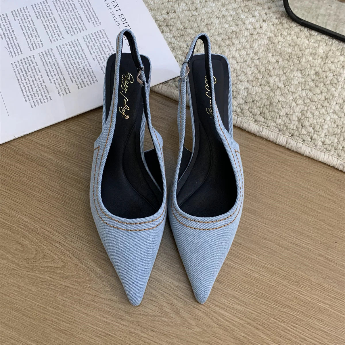 Xajzpa Brand New Women Sandals Fashion Pointed Toe Shallow Slip On Ladies Elegant Slingback Shoes Med Heel Pumps Shoes Mujer