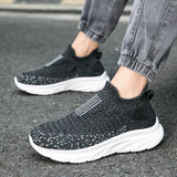 Xajzpa Men Flat Shoes Lazy Plus Size Socks 39-50 High Elasticity Knitted Fabric Comfortable Black Sports Shoes for Walking and Running
