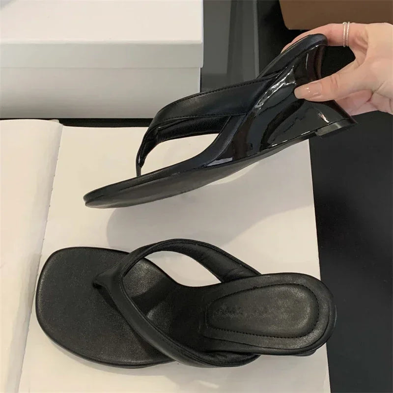 Xajzpa Fashion Square Clip Toe Platform Wedges Women Slippers 2025 Summer High Heels Flip Flops Ladies Shoes