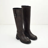 Xajzpa Med Heel Boots Zipper Female Shoes Round Toe Over-the-Knee Ladies Lolita Rubber Leather Flat Mixed Colors  Short Plush Retro PU