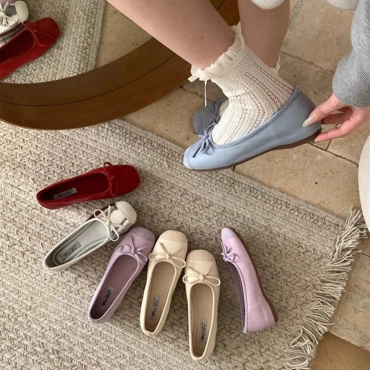Xajzpa Soft Bow-Knot Women Shoes Autumn Ballet Flats Increas Height Clogs Platform Modis Low Heels Shallow Mouth Female Footwear Butter