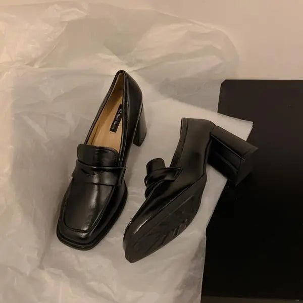 Xajzpa Summer Shoes Ladies Women's Heels Oxfords Loafers With Fur Female Footwear Slip-on New On Heels Retro Leather Dress Slip