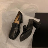 Xajzpa Summer Shoes Ladies Women's Heels Oxfords Loafers With Fur Female Footwear Slip-on New On Heels Retro Leather Dress Slip