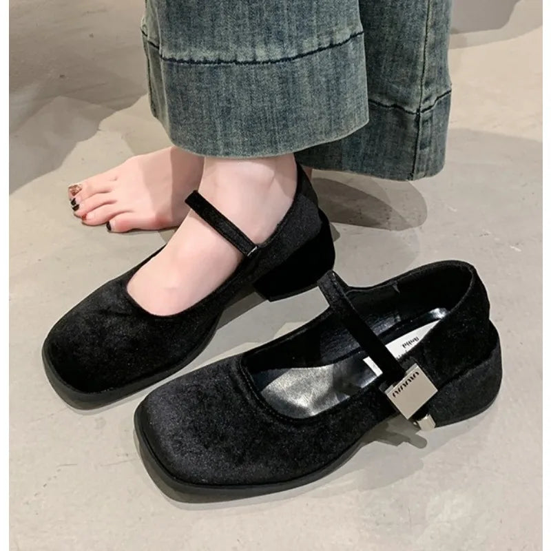 Xajzpa Spring Autumn Women's Luxury Mary Jane Shoes Square Toe Shallow Buckle Ladies Elegant Sole Ballte Shoes Casual Loafers Shoes