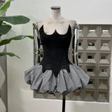 Xajzpa Fashion 2 Piece Set Women's Fish Bone Strapless Top Plaid Fluffy Short Skirts 2025 Summer New Tide