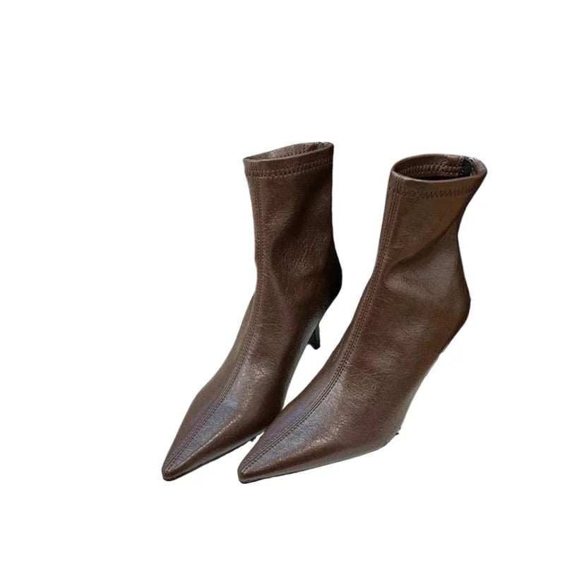 Xajzpa New Style Luxury Women's Fashion Pointed Toe Ankle Boots Women Wedding Party Shoes Winter Autumn Slim Short Ladies Boots