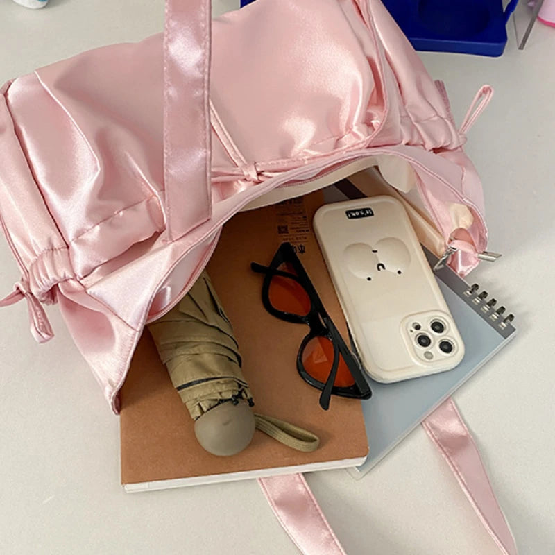 Xajzpa New Product Satin Folded Bow Tote Bag Sweet Advanced Girl Shoulder Bag Fashionable Large Capacity Commuting Underarm Bag