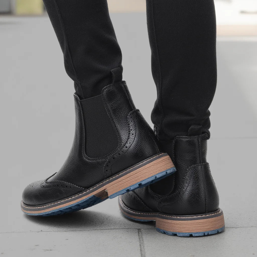 Xajzpa Brogue Men Chelsea Boots 2025 American style Comfortable Fashion Leather ankle Boots