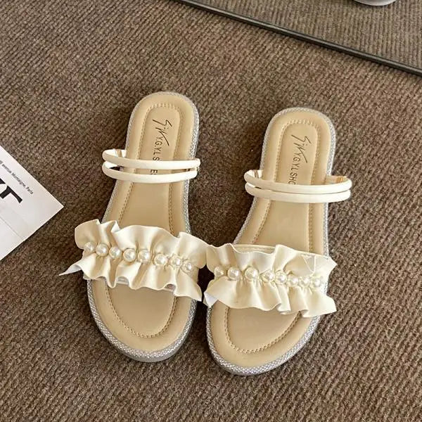 Xajzpa Slippers Women Summer Luxury Slides String Bead Flat Shoes Female Pantofle Designer Soft 2025 Scandals Slippers Women Summer Sli