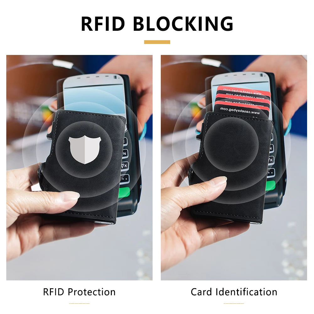 Xajzpa New Pu Leather RFID Card Holder Card Case Clutch Pop-up Wallet Aluminum Box Slim Smart Wallet Carteira Masculina