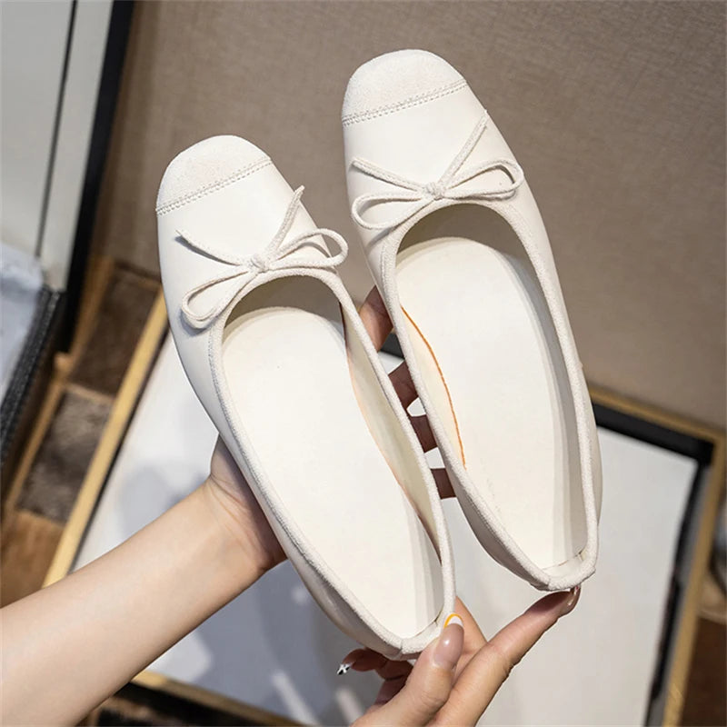 xajzpa Breathable Silk Ballerinas Ballet Flats Women Summer Autumn Slip On Loafers Square Toe Bowknot Flat Casual Shoes