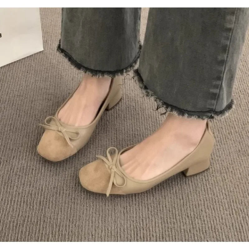 Xajzpa New Women Cute Ballerina Low Heel Shoes Lady Slipony Butterfly Knot Vintage Kawaii Mocasines Loafers Girl Lolita Mom Shoes