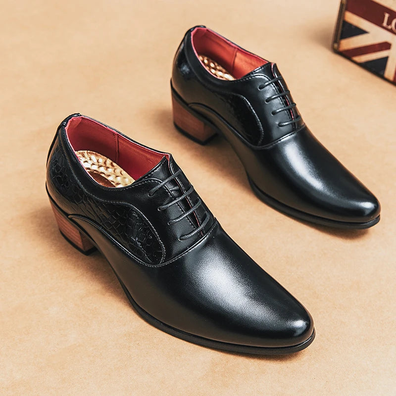 Xajzpa New men's lace up Oxford shoes genuine leather high heels club classic pointed casual fashion shoes new style