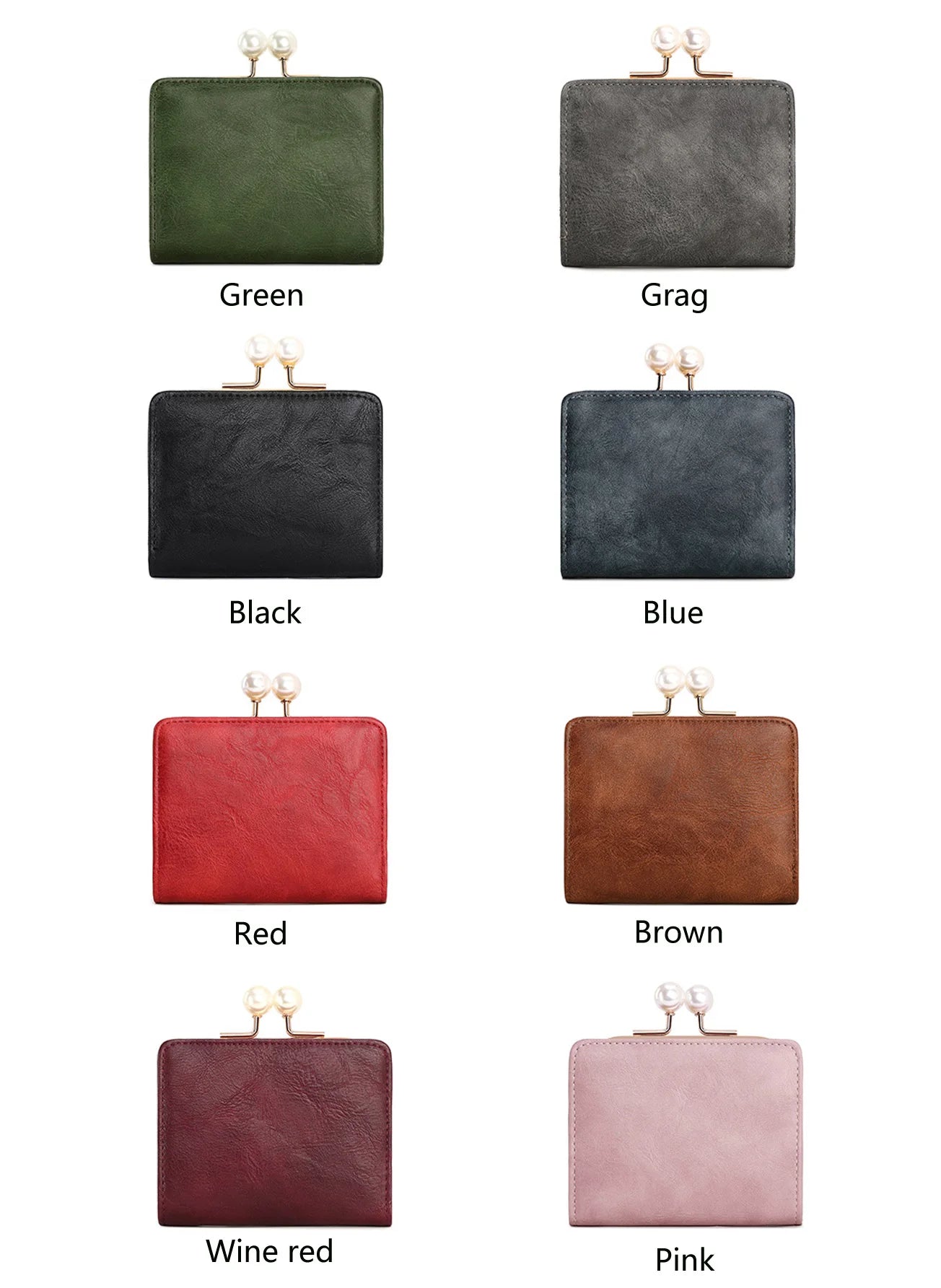 Xajzpa Women's Wallet Short Compact Three Layer Large Capacity Retro Pearl Wallet High Quality PU Leather Multi Card Seat/Coin Zero Wallet