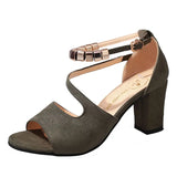 Xajzpa Beige Heeled Sandals Comfort Shoes for Women Med Buckle Strap 2025 Summer Black Block Girls Low Closed High Medium New Fashion S