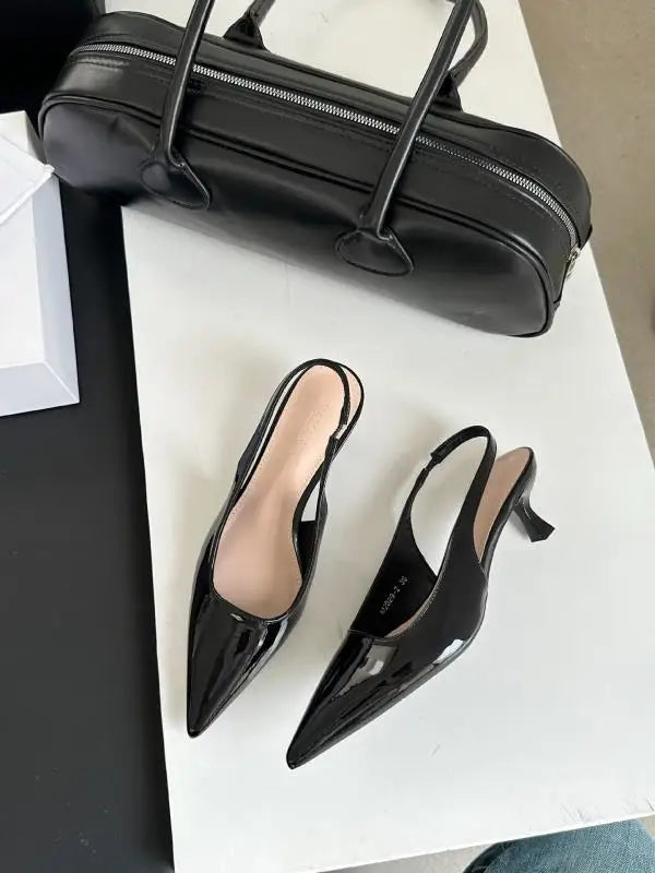 Xajzpa Leather Sandals Women Open Shoes Heel Shallow Mouth Suit Female Beige Comfort Closed Pointed Girls Clear Low Spring Fashion