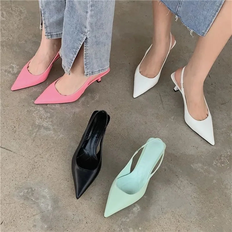Xajzpa Pointed Toe Women Sandals New Arrivals Black White Silver Summer Dress Shoes Thin High Heels Elastic Band Ladies Pumps