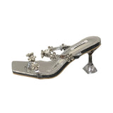 Xajzpa Shoes Square Toe Slippers Heels Luxury Slides Rubber Flip Flops Slipers Women Low High Designer Hawaiian Glitter Rome Sexy