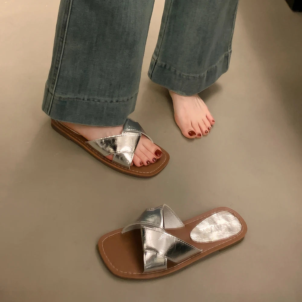 Xajzpa Shoes Slippers Flat Summer Clogs Woman Luxury Slides Beach Rubber Designer Soft Silver Casual Leisure Women's Shoes Silver Rubbe