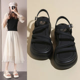 Xajzpa Clogs With Heel Female Sandal Summer Comfort Shoes for Women Buckle Strap Increasing Height All-Match Thick Girls Gladiator