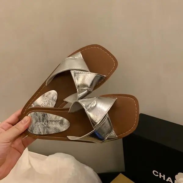 Xajzpa Shoes Slippers Flat Summer Clogs Woman Luxury Slides Beach Rubber Designer Soft Silver Casual Leisure Women's Shoes Silver Rubbe