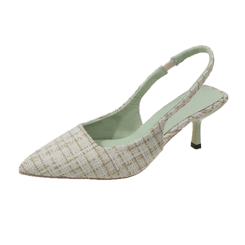 Xajzpa Brand Designer Slingbacks High Heels Pumps Women Pointed Blue Pointed Toe Party Shoes Summer Thin Heeled Sandals High Heel Shoes