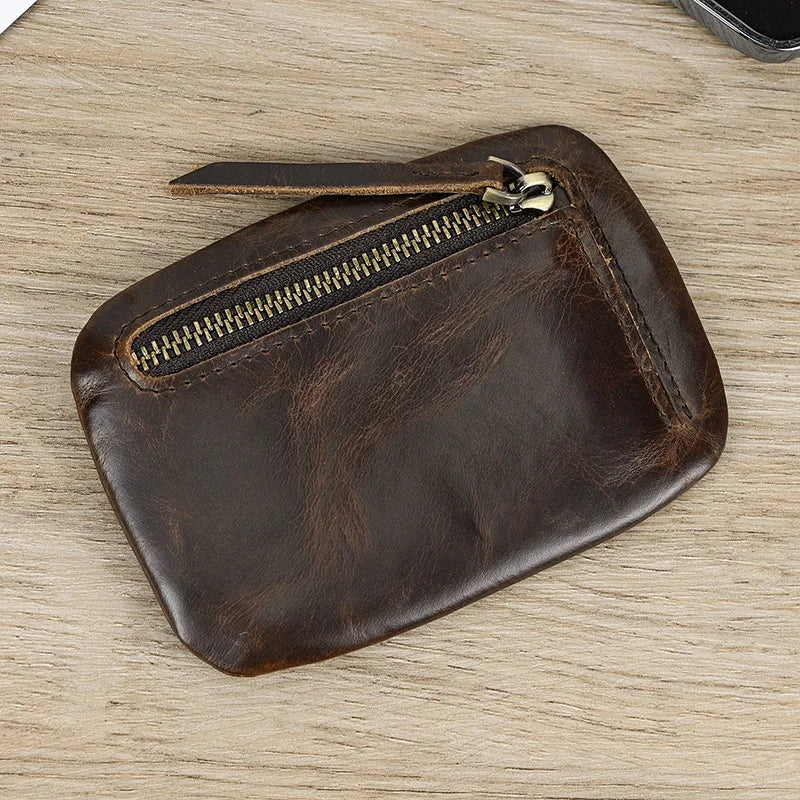 Xajzpa Men Women Genuine Leather Zipper Coin Wallet Cow Leather Mini Short Purse Card Holder Change Purse For Male Female Coins Wallets