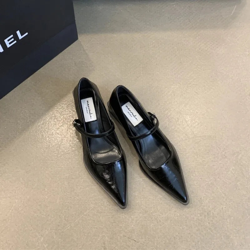Xajzpa Retro Style Thick Heel Spring and Autumn Women Mary Jane Shoes Fashion Shallow Pointed Toe Ladies Comfort Office Pumps Footwear