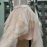 Xajzpa Fashion Lace Mesh Dress Women's Strapless Fake Two Pieces Waist Retraction Dresses 2025 Summer New Tide